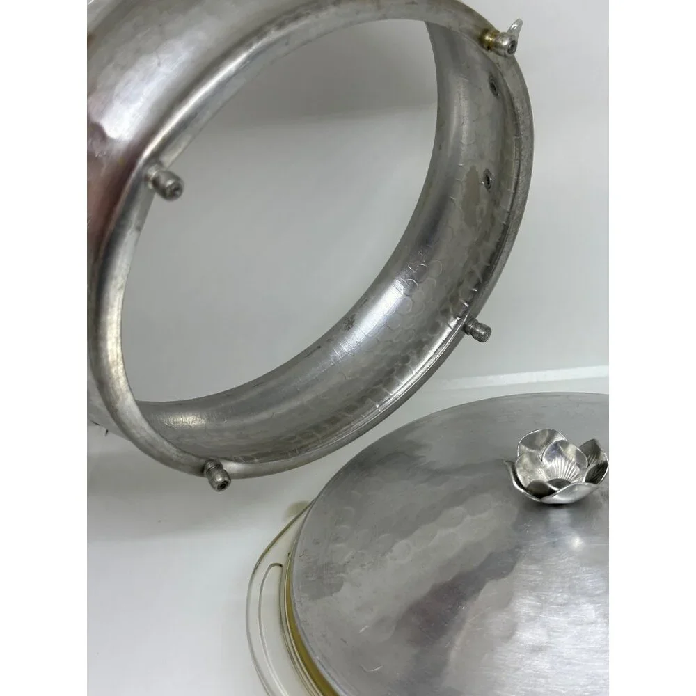 VTG Hammered Aluminum Casserole Server w/ Pyrex Liner & Lid | MCM Food Warmer‎